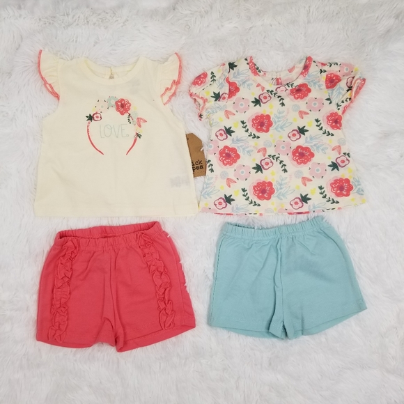 chickpea Baby Girls 4-Pc. T-Shirts & Shorts Set, RUNS SMALL - Picture 2 of 3